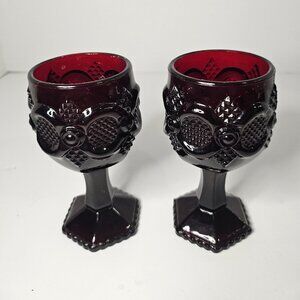 Vintage Avon 1876 Cape Cod Collection Ruby Red Set Of 2 Cordial Glasses